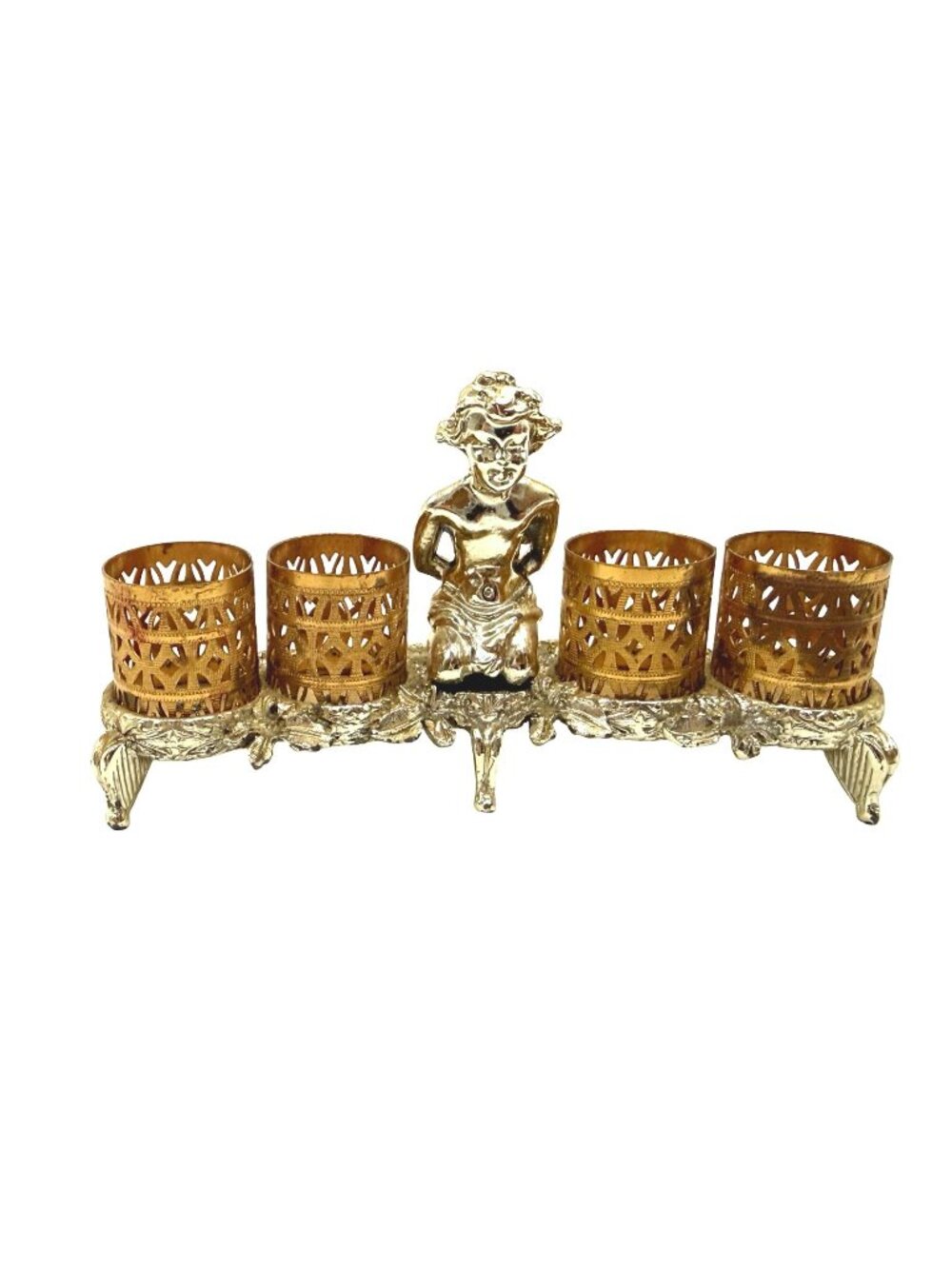 Vintage Sam Fink Gold-Tone Cherub Filigree Lipstick Holder With Four Slots